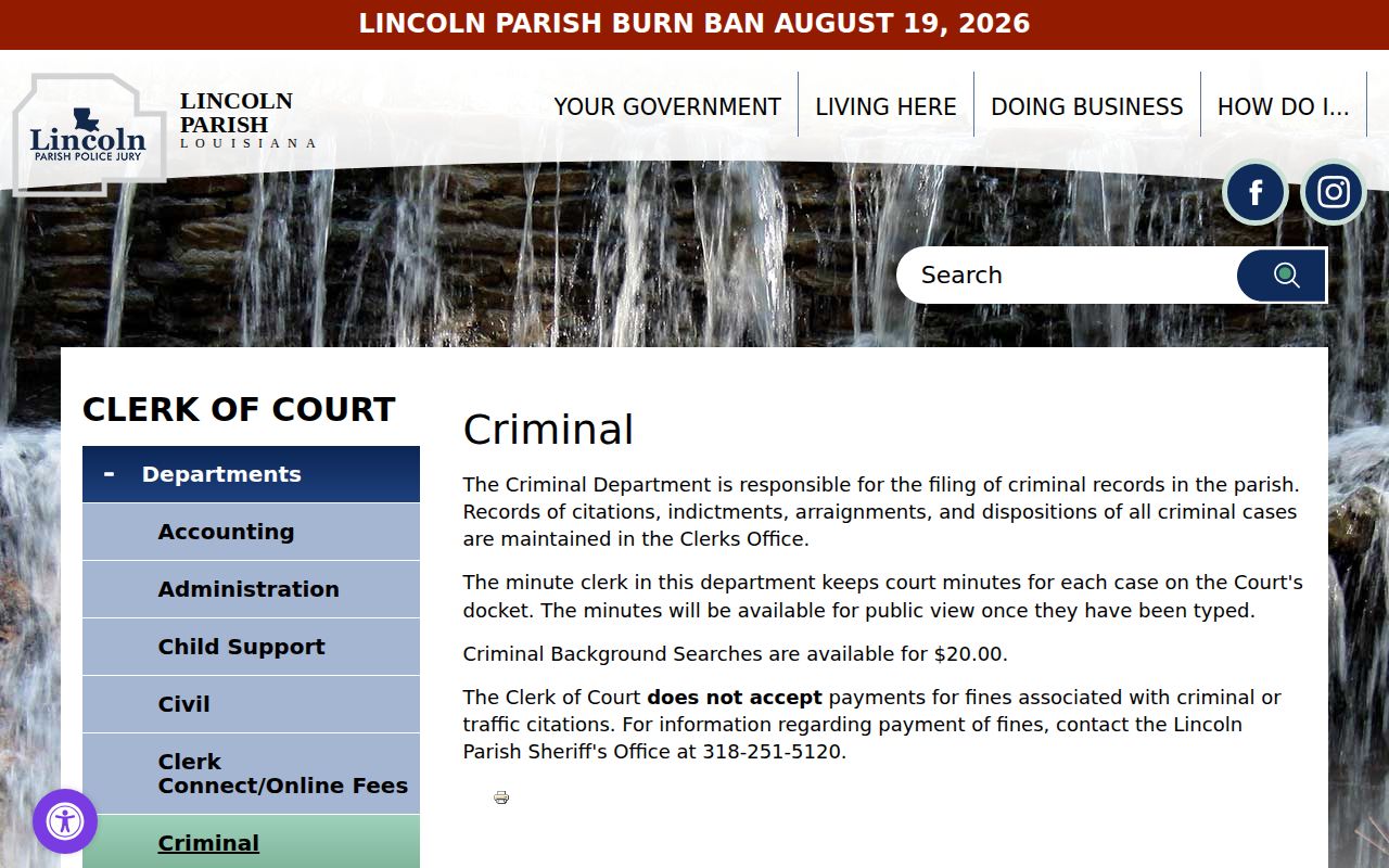 Lincoln Parish bench warrant records held by the clerk criminal department