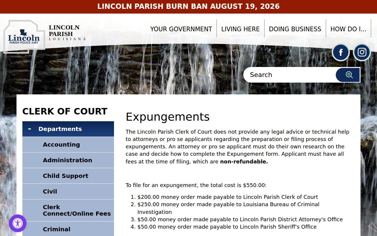 Lincoln Parish bench warrant recall compared with the clerk expungement process