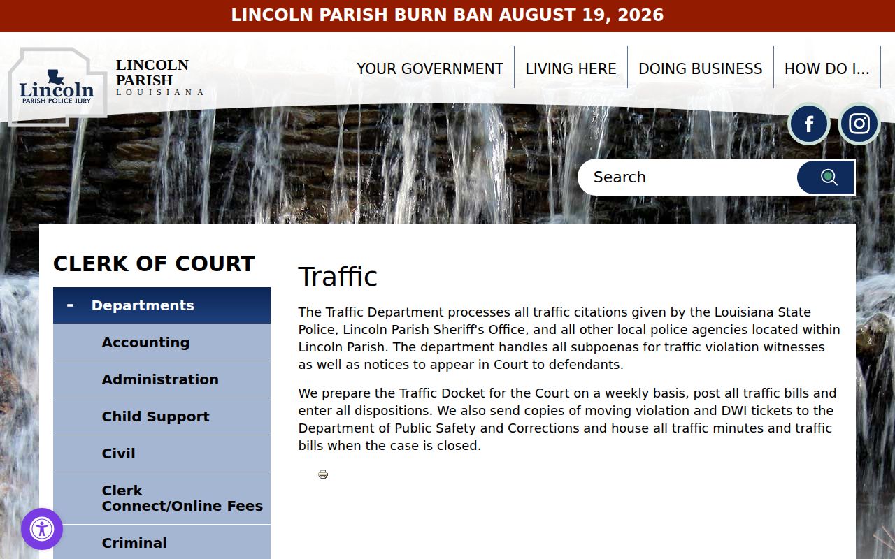 Lincoln Parish bench warrant citation sources listed by the clerk traffic department
