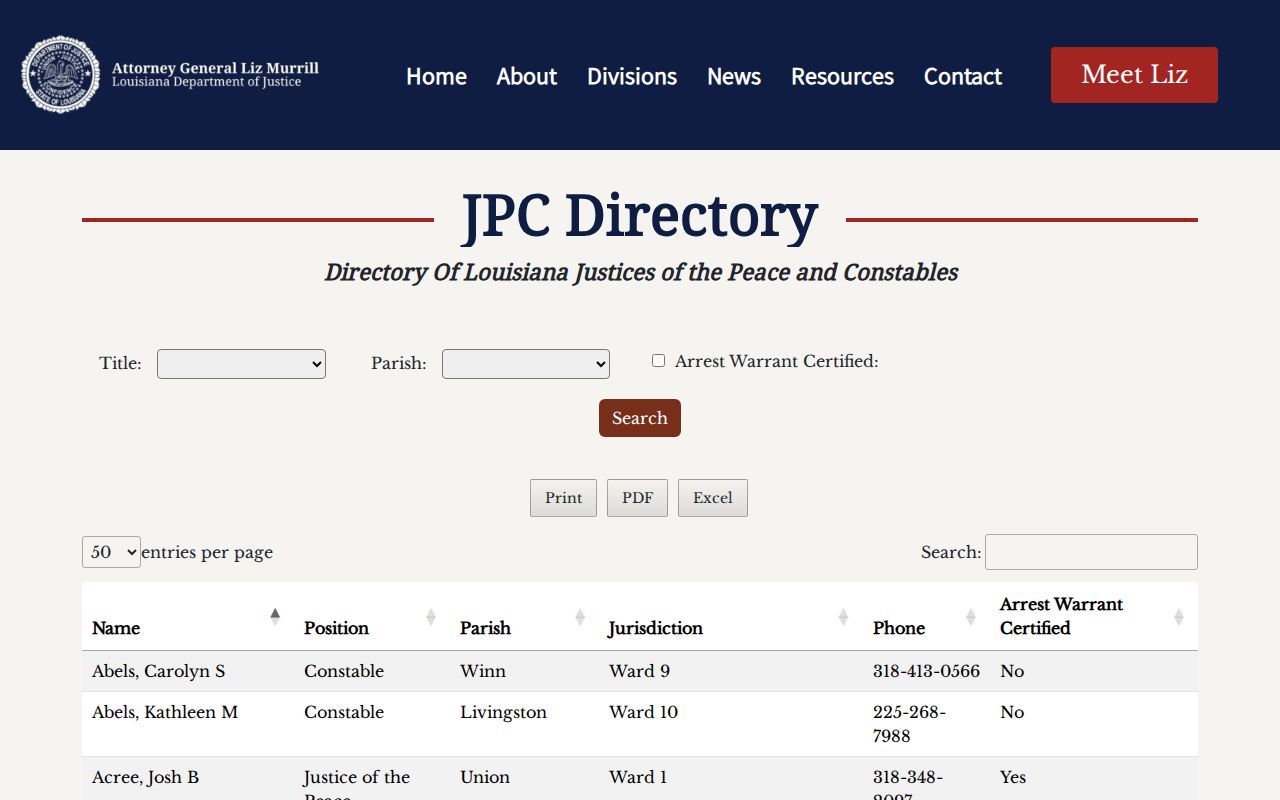Lincoln Parish municipal warrant routing next to the ward justice court directory