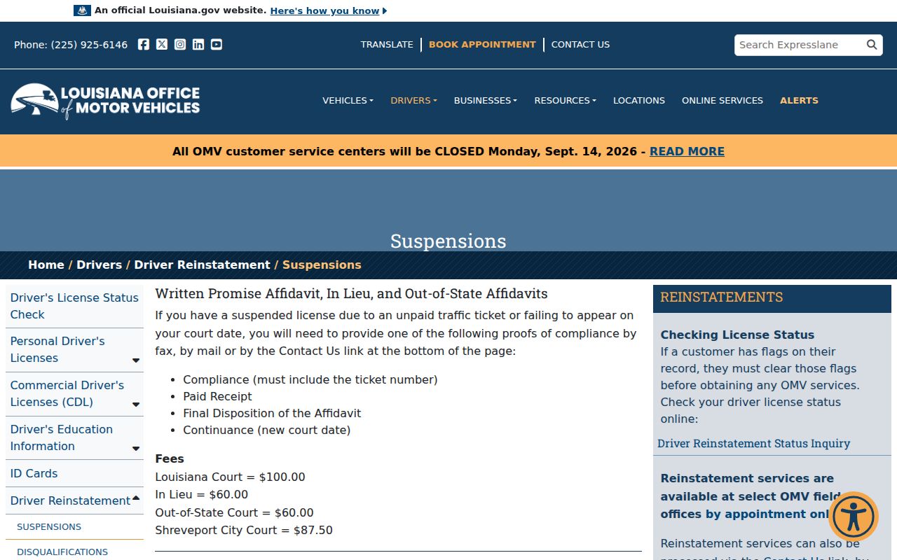 Lincoln Parish traffic warrant compliance steps listed by the state motor vehicle office