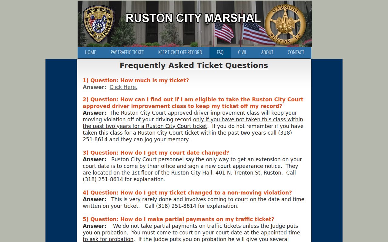 Ruston warrant missed court and contempt instructions published by the city court