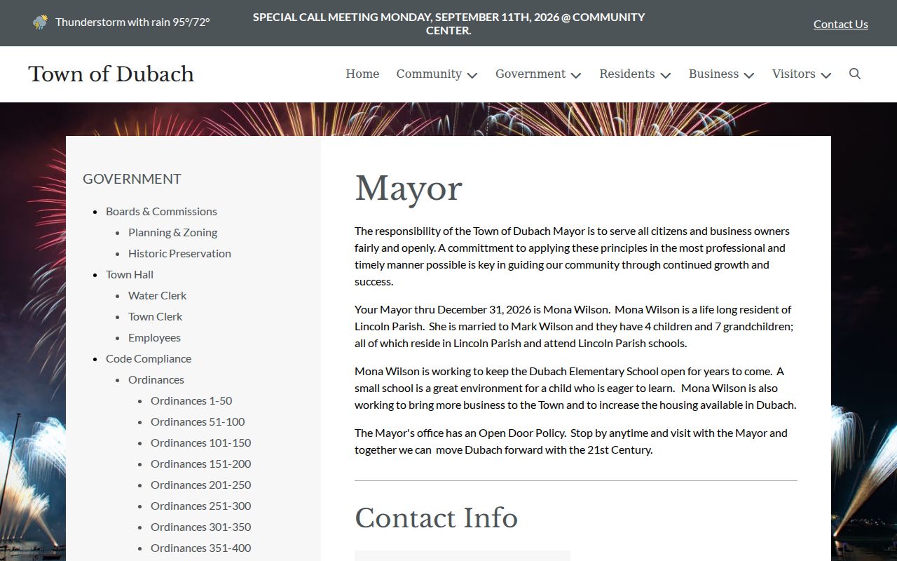 Dubach warrant records contacts published for the town hall and mayor