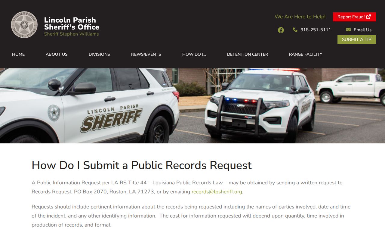 Lincoln Parish warrant records request instructions published by the sheriff